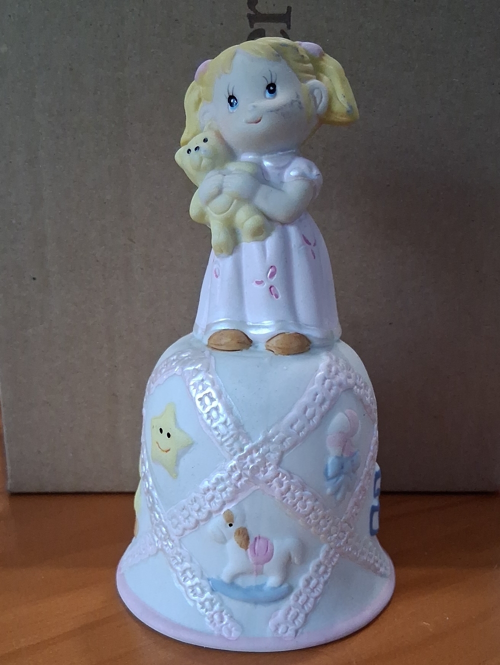 Baby Girl Pink Ceramic Figurine Bell - Decorative Nursery Accent